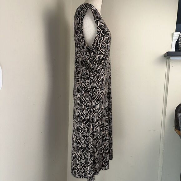 Mossimo Black Tan Zebra Stripe Midi Dress Stretchy Size Large EUC - Picture 6 of 9